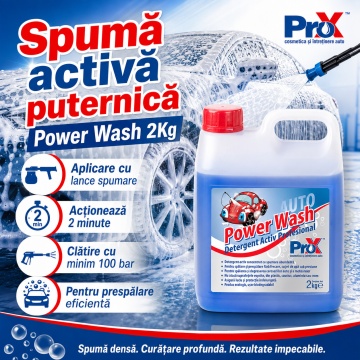 Detergent activ concentrat PRO X Power Wash, spumă activă pentru spălare auto cu presiune înaltă, curățare rapidă caroserie, luciu și protecție, 2 kg, 4x Stickere - Img 3