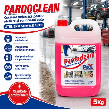 Detergent degresant concentrat pentru pardoseli dure Pardoclean PRO X, spumare redusă, pentru piatră naturală, gresie, ciment, suprafețe epoxidice, ateliere, fabrici, service-uri auto și spații comerciale, 5 kg, 4x Stickere - Img 3