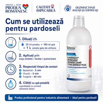 Detergent dezinfectant concentrat Klintensiv Plus, pentru industria alimentară, soluție 2%, bactericid, levuricid și virucid în 5 minute, fără parfum, 1 L, 4x Stickere - Img 5