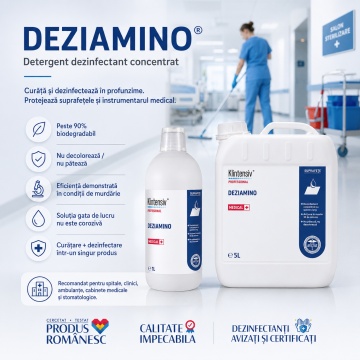 Detergent dezinfectant profesional concentrat Deziamino Klintensiv Professional, pentru spitale, clinici, ambulanțe, cabinete, saloane și instituții, soluție de lucru 0,2-5%, canistră 5 L, 4x Stickere - Img 2