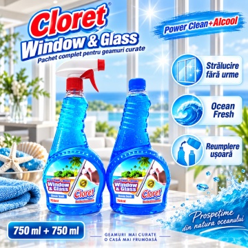 Detergent geamuri Cloret Window & Glass – Ocean Fresh (rezervă), 2 x 750 ml - Img 3