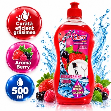 Detergent Lichid pentru Vase Cloret Dishwashing Liquid Citrus, Degresare și Curățare Eficientă, Aromă Berry, 500 ml