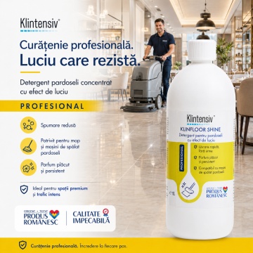 Detergent pardoseli Klintensiv KLINFLOOR SHINE, concentrat, efect de luciu, fără clătire, uscare rapidă, pentru gresie, granit, marmură, ceramică și porțelan, 1 L, 4x Stickere - Img 5