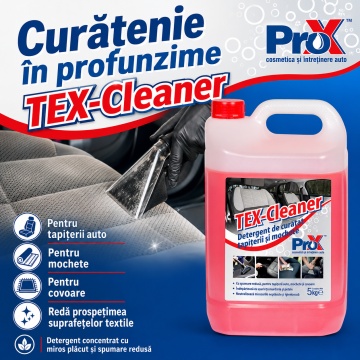 Detergent tapițerie și mochete PRO X TEX-Cleaner, concentrat cu spumare redusă, pentru textile auto, covoare și suprafețe textile, curățare în profunzime, 5 L, 4x Stickere - Img 3