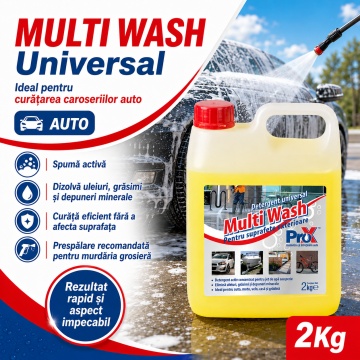 Detergent universal concentrat Multi Wash PRO X, pentru suprafețe exterioare, fațade, pavele, ciment, piatră, lemn, auto, moto, barcă, rulotă, 2 Kg, 4x Stickere - Img 3