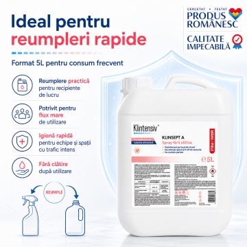 Dezinfectant mâini și piele Klinsept A, hidroalcoolic, 85% etanol, fără clătire, testat dermatologic, pentru dezinfectare igienică și chirurgicală, 5 L, 4x Stickere - Img 3