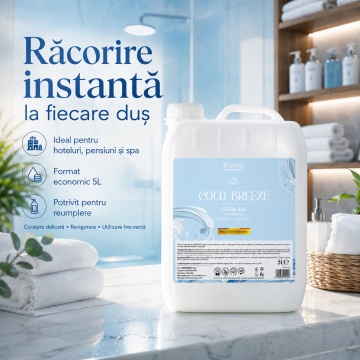 Gel de duș Klintensiv Cold Breeze, formulă profesională cu parfum fresh răcoritor, efect emolient și protector, peste 94% ingrediente biodegradabile, ideal pentru hoteluri, pensiuni, firme, spații publice și reumplere, bidon 5 L, 4x Stickere - Img 3