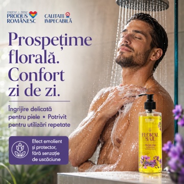 Gel de duș Klintensiv Floral Sail, aromă florală proaspătă, spumă fină, efect emolient și protector, cu D-Panthenol, Zinc PCA și glicerină, peste 94% ingrediente biodegradabile, 400 ml, 4x Stickere - Img 3
