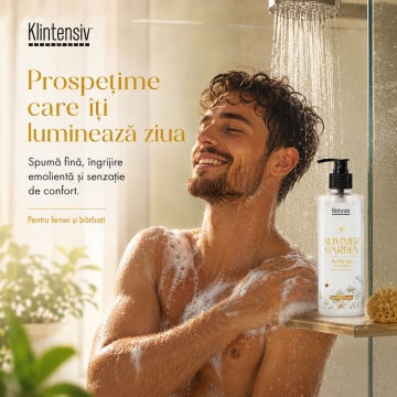 Gel de duș Klintensiv Summer Garden, aromă proaspătă de vară, spumă fină, efect emolient și protector, cu D-Panthenol, Zinc PCA și glicerină, peste 94% ingrediente biodegradabile, 400 ml, 4x Stickere - Img 3