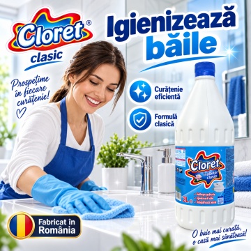 Înălbitor Clasic Cloret, pentru Rufe Albe și Igienizarea Băii, Îndepărtează Petele și Murdăria, Curățare Intensivă, 2 L - Img 3