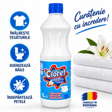 Înălbitor Clasic Cloret, pentru Rufe Albe și Igienizarea Băii, Îndepărtează Petele și Murdăria, Curățare Intensivă, 1 L - Img 3