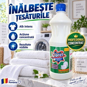 Înălbitor Clasic Cloret, Profesional Concentrat pentru Rufe Albe și Igienizarea Băii, Îndepărtează Petele și Murdăria, Curățare Intensivă, 1 L - Img 3