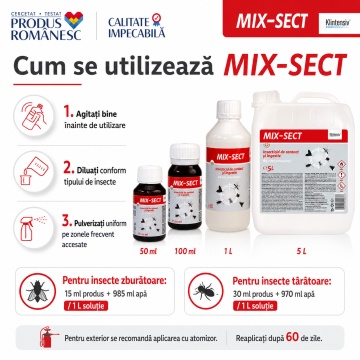 Insecticid profesional concentrat MIX-SECT, pentru insecte zburătoare și târâtoare, soluție pentru pulverizare, eficacitate în 30 minute, 1 L, 4x Stickere - Img 4