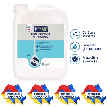 KlinAll Dezinfectant Antimucegai Klintensiv, soluție profesională PT2 pentru suprafețe contaminate, bactericidă, fungicidă, virucidă și sporicidă, canistră, 5 L, 4x Stickere