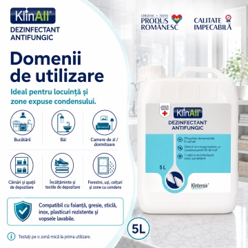 KlinAll Dezinfectant Antimucegai Klintensiv, soluție profesională PT2 pentru suprafețe contaminate, bactericidă, fungicidă, virucidă și sporicidă, canistră, 5 L, 4x Stickere - Img 4