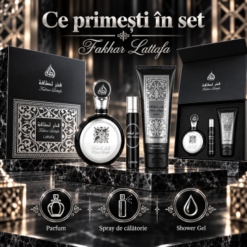 Lattafa Set Cadou Fakhar Men + + Shower Gel – Apă de parfum 100 ML + 12 ML, bărbați - Img 3