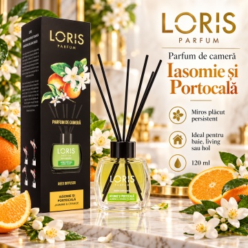 Loris Parfum Iasomie & Portocală 120 ml – Odorizant de Cameră cu Bețișoare Parfumate