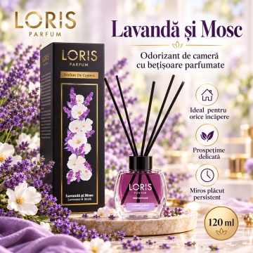Loris Parfum Lavandă & Mosc 120 ml – Odorizant de Cameră cu Bețișoare Parfumate - Img 5