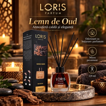 Loris Parfum Lemn de Oud 120 ml – Odorizant de Cameră cu Bețișoare Parfumate - Img 4