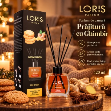 Loris Parfum Prăjitură cu Ghimbir 120 ml – Odorizant de Cameră cu Bețișoare Parfumate