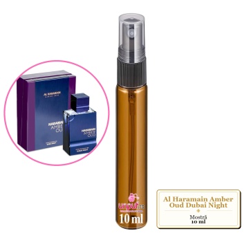 Mostra fiola din Parfumul Al Haramain Amber Oud Dubai Night, decant sticla cu pulverizator