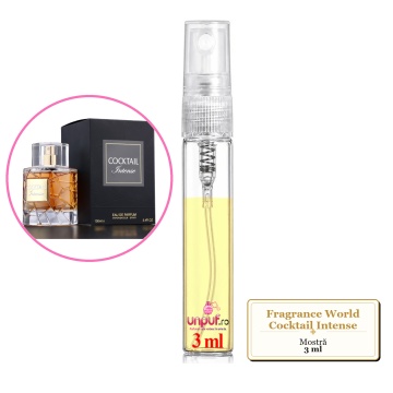 Mostra fiola din Parfumul Fragrance World Cocktail Intense, decant sticla cu pulverizator - Img 2