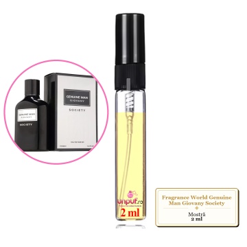 Mostra fiola din Parfumul Fragrance World Genuine Man Giovany Society, decant sticla cu pulverizator - Img 2