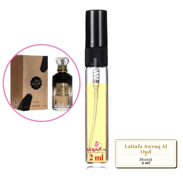 Mostra fiola din Parfumul Lattafa Awraq Al Oud, decant sticla cu pulverizator - Img 1