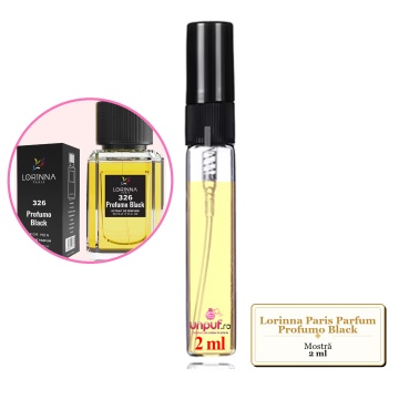 Mostra fiola din Parfumul Lorinna Paris Profumo Black, decant sticla cu pulverizator