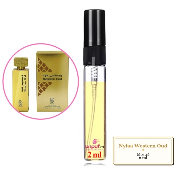 Mostra fiola din Parfumul Nylaa Western Oud, decant sticla cu pulverizator