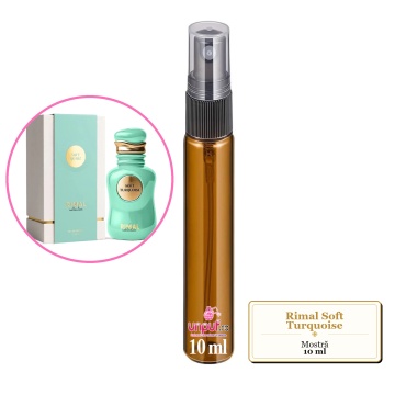 Mostra fiola din Parfumul Rimal Soft Turquoise, decant sticla cu pulverizator