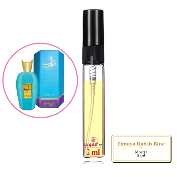 Mostra fiola din Parfumul Zimaya Rabab Blue, decant sticla cu pulverizator