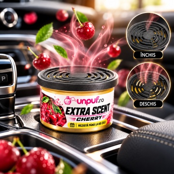 Odorizant Auto Unpuf Extra Scent Cherry, Parfum Auto cu Aromă de Cireșe, Intensitate Reglabilă, Până la 60 Zile, 40g - Img 6