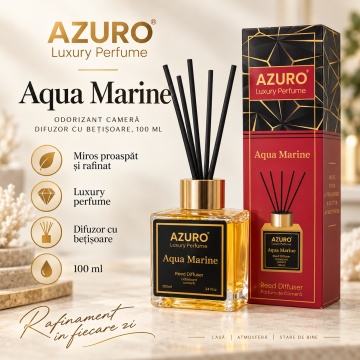 Odorizant Cameră Azuro Dubai Amber Luxury Perfume, Difuzor cu Bețișoare, Aromă Lemnoasă, Parfum Ambiental Elegant, 100 ml