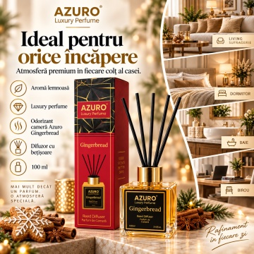 Odorizant Cameră Azuro Gingerbread Luxury Perfume, Difuzor cu Bețișoare, Aromă Lemnoasă, Parfum Ambiental, 100 ml - Img 3