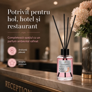 Odorizant de camera cu betisoare Lorinna Paris Ambient Scent Reed Diffuser, Baby Powder, aroma delicata si pudrata, pentru living, dormitor, baie si hol, 50 ml - Img 4