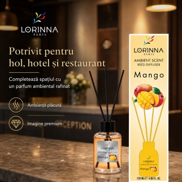 Odorizant de camera cu betisoare Lorinna Paris Ambient Scent Reed Diffuser, Mango, aroma fructata si tropicala, pentru living, dormitor, baie si hol, 120 ml - Img 4