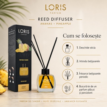 Odorizant de Cameră cu Bețișoare Parfumate Loris Parfum Ananas, 120 ml, Esență Tropicală, Miros Plăcut și Persistent - Img 6