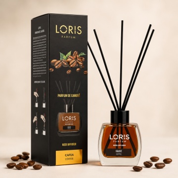 Odorizant de Cameră cu Bețișoare Parfumate Loris Parfum Cafea, 120 ml, Esență Coffee, Miros Cald și Persistent