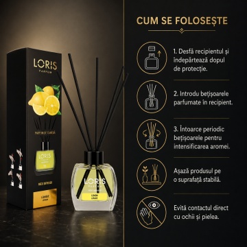 Odorizant de Cameră cu Bețișoare Parfumate Loris Parfum Lămâie, 120 ml, Esență Fresh Citrică, Miros Plăcut și Persistent - Img 3