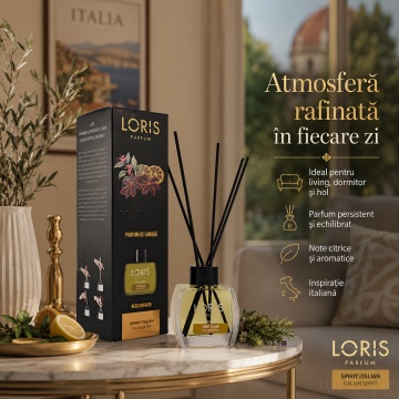 Odorizant de Cameră cu Bețișoare Parfumate Loris Parfum Spirit Italian, 120 ml, Esență Italian Spirit, Miros Elegant și Persistent - Img 2