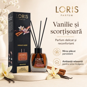 Odorizant de Cameră cu Bețișoare Parfumate Loris Parfum Vanilie și Scorțișoară, 120 ml, Esență Caldă și Condimentată, Miros Plăcut și Persistent - Img 6