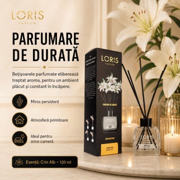 Odorizant de Cameră cu Bețișoare Parfumate Loris Parfum White Lily, 120 ml, Esență Crin Alb, Miros Plăcut și Persistent - Img 5