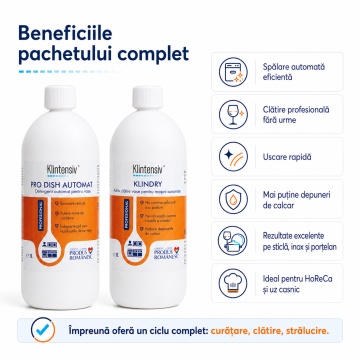 Pachet detergent si aditiv clatire masina de spalat vase Klintensiv Professional PRO DISH si KLINDRY, sistem automat profesional, 2 produse, 2x 1L, 4x Stickere - Img 5