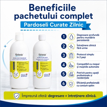 Pachet detergenti pardoseli Klintensiv Professional KLINFLOOR DEGREASE si KLINFLOOR DAILY, degresare profesionala si intretinere zilnica, 2x 1 L, 4x Sticker - Img 5