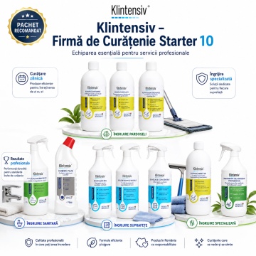 Pachet firma de curatenie Starter 10 Klintensiv Professional, detergenti pardoseli, anticalcar, Igienic Plus, multisuprafete, geamuri, mobilier, textile si mirosuri, 10 produse, 9.75 L, 4x Stickere - Img 5