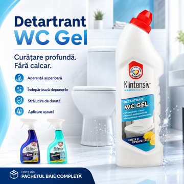 Pachet solutii curatenie baie, WC, geamuri si oglinzi Klintensiv, anticalcar, detartrant si efect antistatic, 3 produse, 1,75 L, 4x Stickere - Img 4