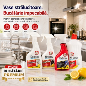 Pachet solutii curatenie bucatarie premium Klintensiv, degresant, solutie cuptor, solutie plita vitroceramica si detergent de vase, 4x 500 ml, 4x Stickere - Img 4