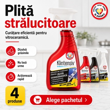Pachet solutii curatenie electrocasnice si suprafete delicate Klintensiv, pentru inox, plita vitroceramica, teflon si aparate electrocasnice, 4x 500 ml, 4x Stickere - Img 4