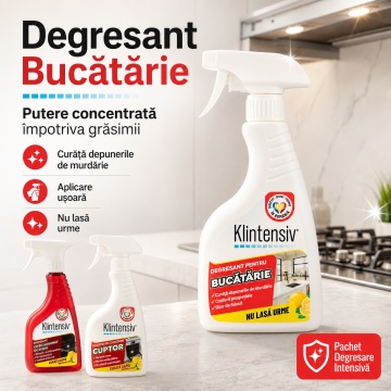 Pachet solutii degresare intensiva Klintensiv, degresant cu bicarbonat, degresant bucatarie si solutie cuptor, pentru grasime arsa si depuneri persistente, 3x 500 ml, 4x Stickere - Img 4